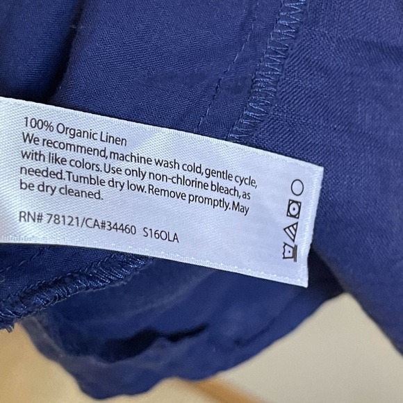 Eileen Fisher Womens 100% Organic Linen Blouse Button Up Top Blue Tunic Large - Picture 6 of 6